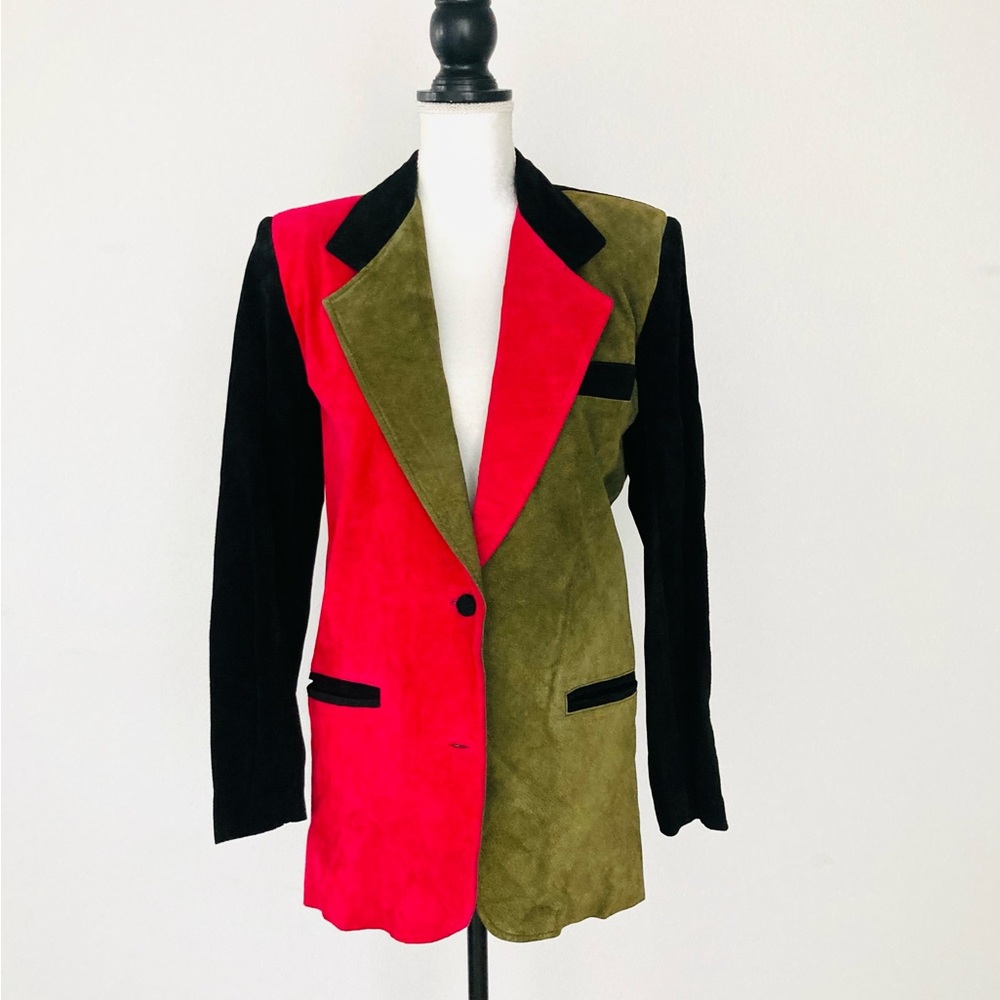RARE 1980’s Suede Leather Jacket Trendy Block Colors Leather Coat Rave
